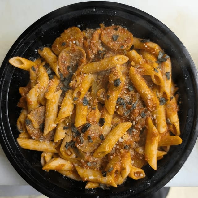 Rigatoni with Sausage, Green Peppers and Onions  Catering.